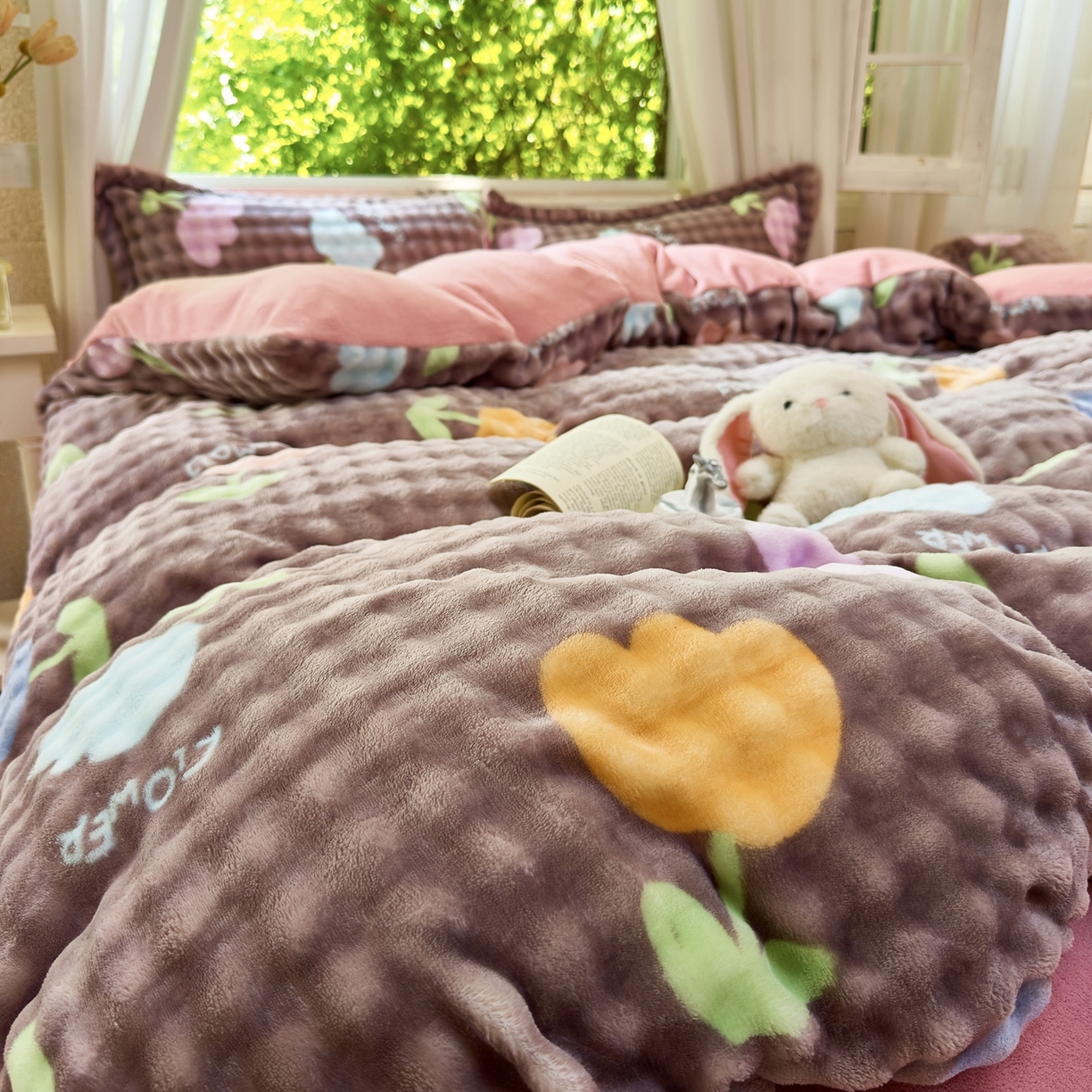 91家纺网 家纺一手货源 找家纺 梦莱斯 2025秋冬新款高克重牛奶绒四件套 郁金香