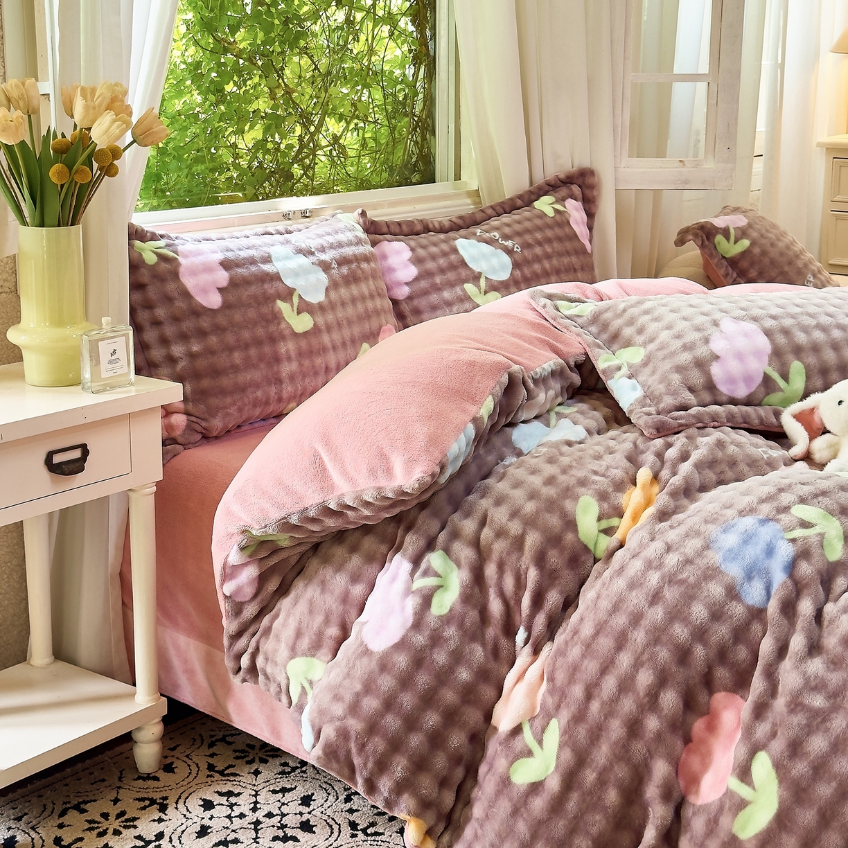 91家纺网 家纺一手货源 找家纺 梦莱斯 2025秋冬新款高克重牛奶绒四件套 郁金香