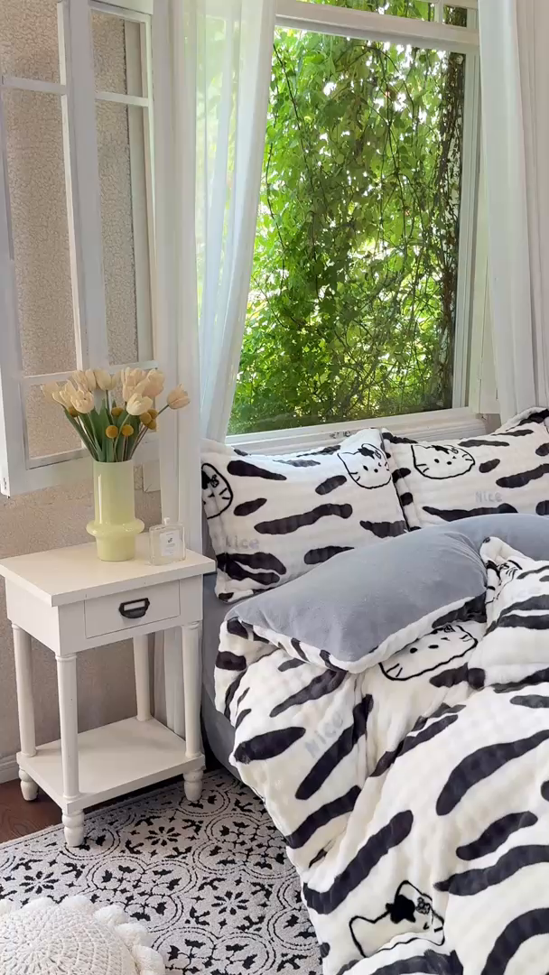 91家纺网 家纺一手货源 找家纺 梦莱斯 2025秋冬新款高克重牛奶绒四件套 斑马猫