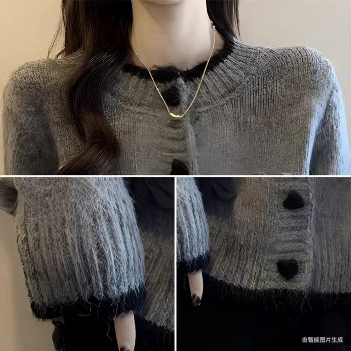 91家纺网 家纺一手货源 找家纺 （总）洛兰沙家居馆 只代发小香风毛衣女春秋慵懒可爱甜美圆领花朵针织开衫短款外套温柔上衣 