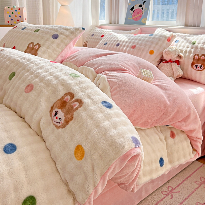 一比一 2025新款亲肤舒适保暖泡泡绒牛奶绒四件套 布布