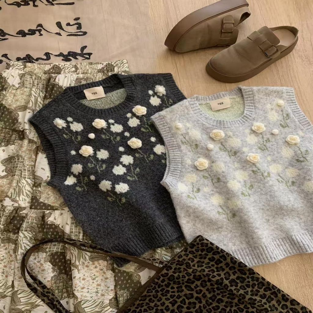 （总）洛兰沙家居馆 只代发小香风毛衣女春秋慵懒可爱甜美圆领花朵针织开衫短款外套温柔上衣