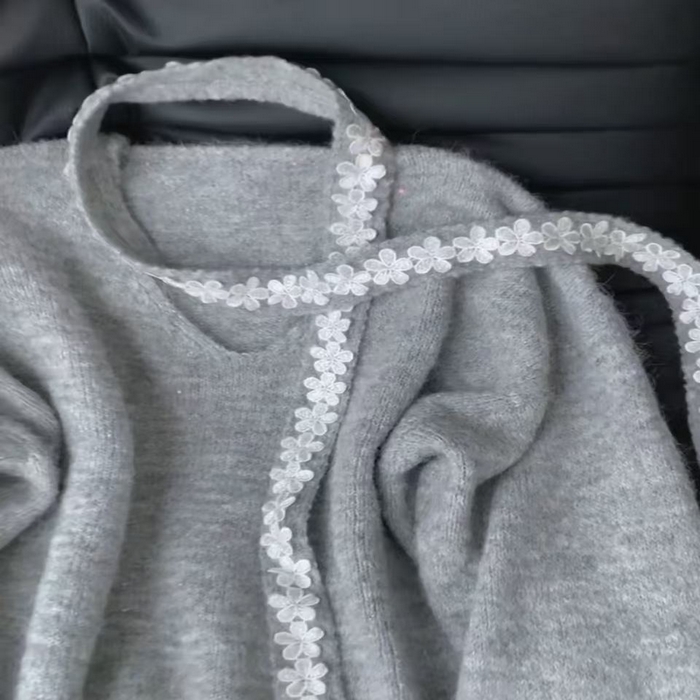 91家纺网 家纺一手货源 找家纺 （总）洛兰沙家居馆 只代发小香风毛衣女春秋慵懒可爱甜美蕾丝V领针织开衫短款外套温柔上衣