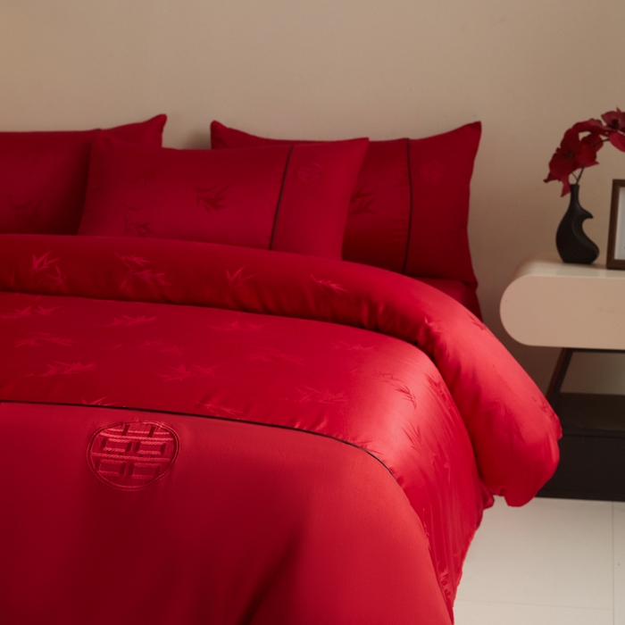 91家纺网 家纺一手货源 找家纺 （总）千希家纺 2025新款麻绳拼接120g斜纹磨毛提花婚庆系列四件套