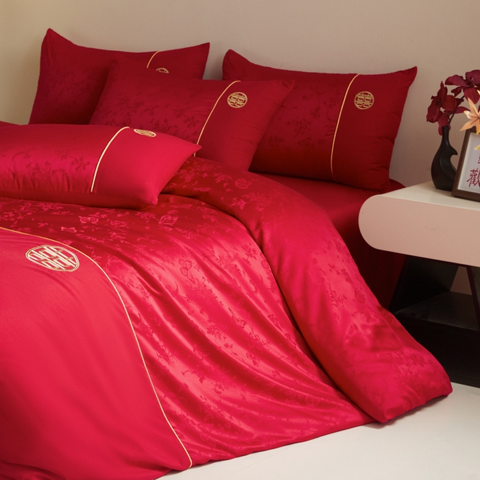 91家纺网 家纺一手货源 找家纺 （总）千希家纺 2025新款麻绳拼接120g斜纹磨毛提花婚庆系列四件套