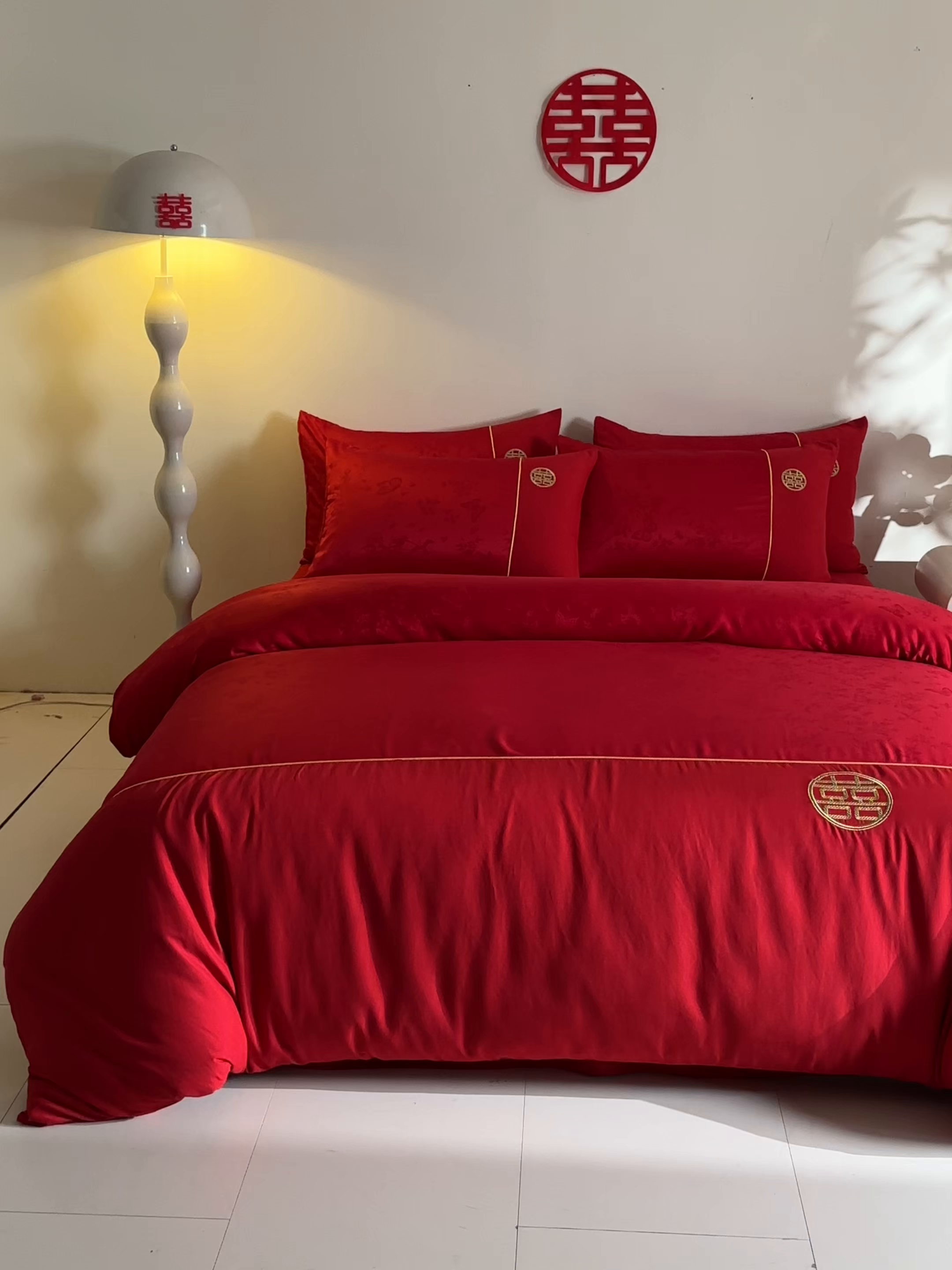 91家纺网 家纺一手货源 找家纺 （总）千希家纺 2025新款麻绳拼接120g斜纹磨毛提花婚庆系列四件套