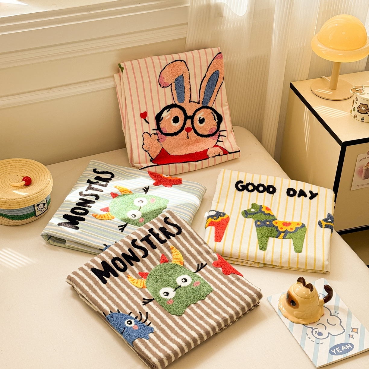 91家纺网 家纺一手货源 找家纺 简宜家居 2025新款全棉磨毛刺绣毛巾绣四件套 组合图