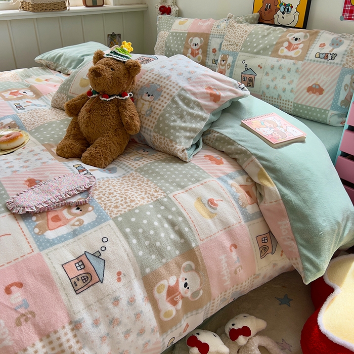 原素 2025秋冬少女心印花A类200克双拼加厚牛奶绒四件套 考拉的家