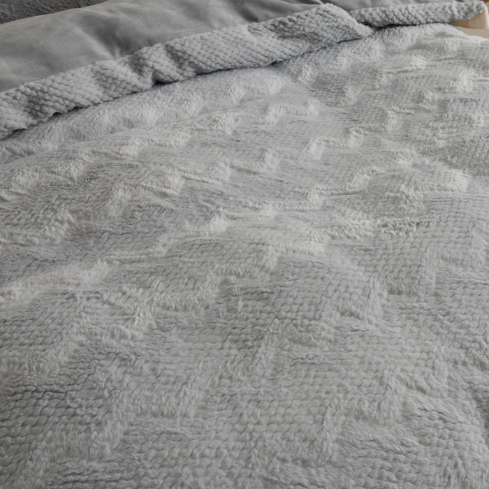 91家纺网 家纺一手货源 找家纺 优家居 2025新款加厚兔毛绒四件套 水波兔-灰