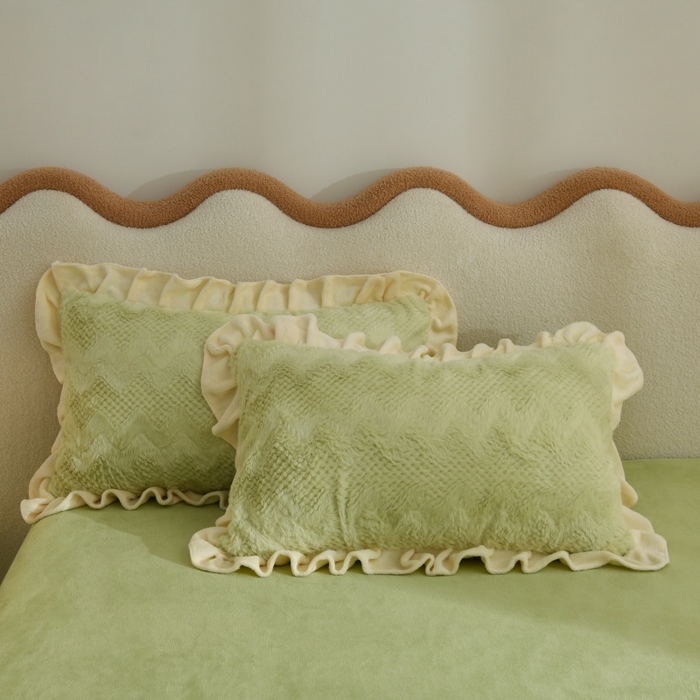 91家纺网 家纺一手货源 找家纺 优家居 2025新款加厚兔毛绒四件套 水波兔-绿