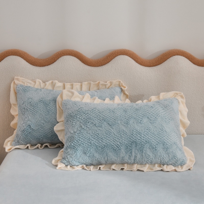 91家纺网 家纺一手货源 找家纺 优家居 2025新款加厚兔毛绒四件套 水波兔-蓝