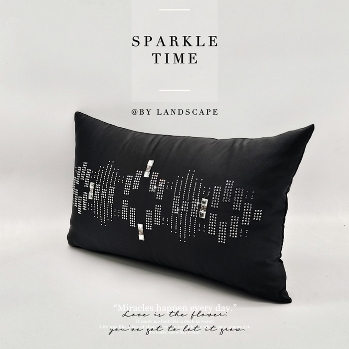 91家纺网 家纺一手货源 找家纺 澜屿 新款几何钻小抱枕装饰枕腰枕枕芯 曜黑