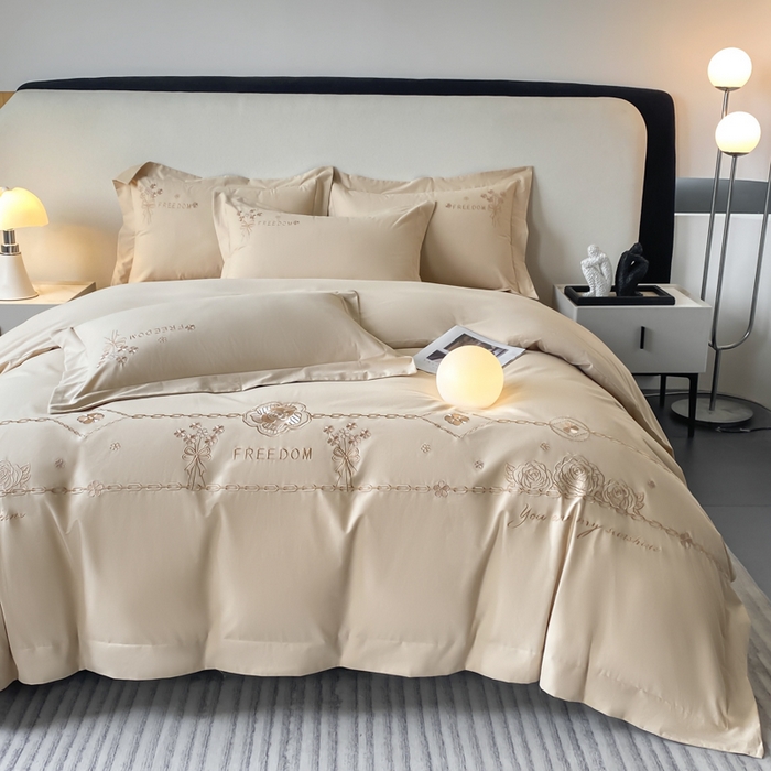 桃园 新款纯棉全棉长绒棉磨毛四件套不掉毛高端礼盒-马赛系列（包含买家秀） 马赛 香槟金