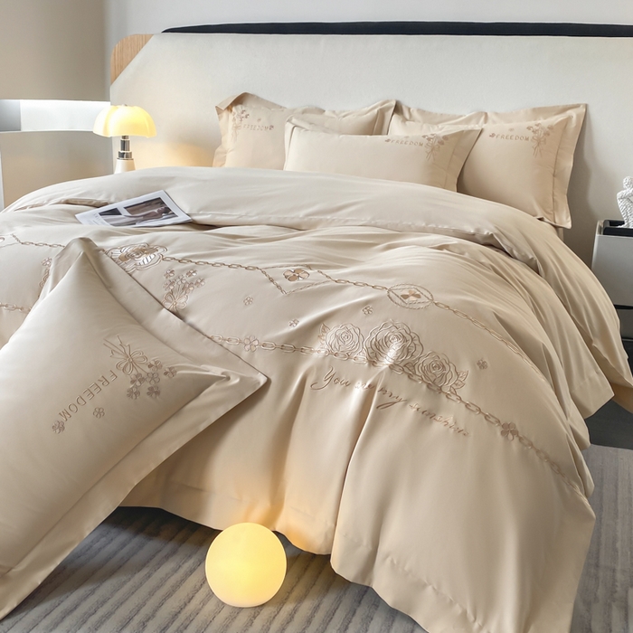 91家纺网 家纺一手货源 找家纺 桃园 新款纯棉全棉长绒棉磨毛四件套不掉毛高端礼盒-马赛系列（包含买家秀） 马赛 香槟金