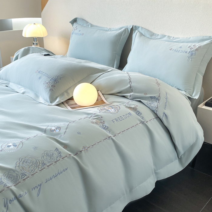 91家纺网 家纺一手货源 找家纺 桃园 新款纯棉全棉长绒棉磨毛四件套不掉毛高端礼盒-马赛系列（包含买家秀） 马赛 飘蓝