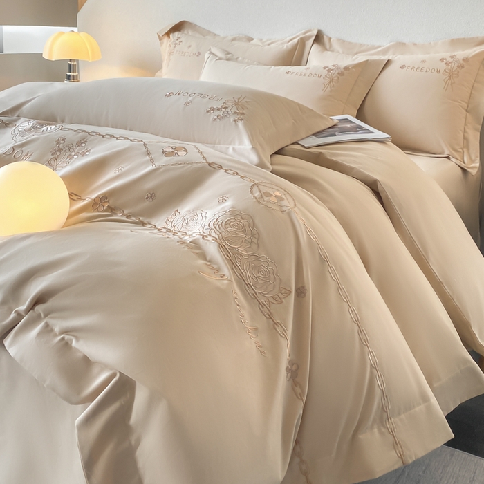 91家纺网 家纺一手货源 找家纺 桃园 新款纯棉全棉长绒棉磨毛四件套不掉毛高端礼盒-马赛系列（包含买家秀） 马赛 香槟金