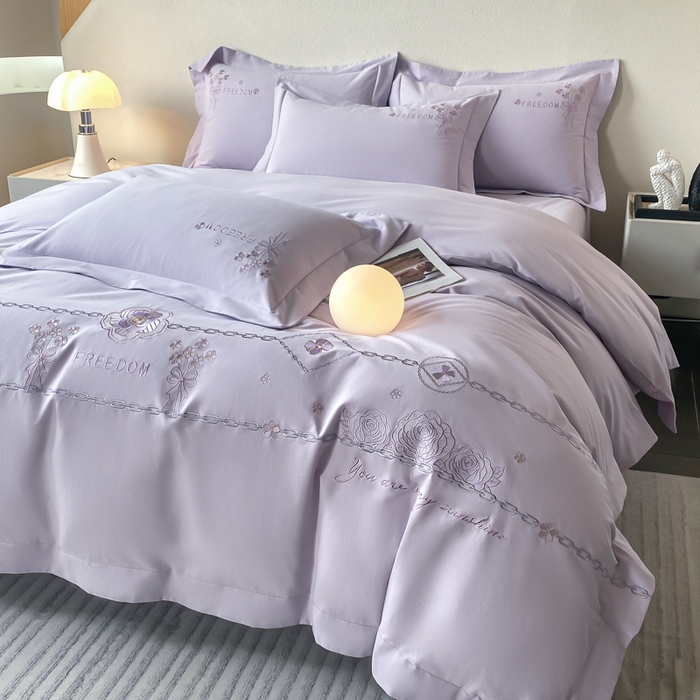 91家纺网 家纺一手货源 找家纺 桃园 新款纯棉全棉长绒棉磨毛四件套不掉毛高端礼盒-马赛系列（包含买家秀） 马赛 香芋紫