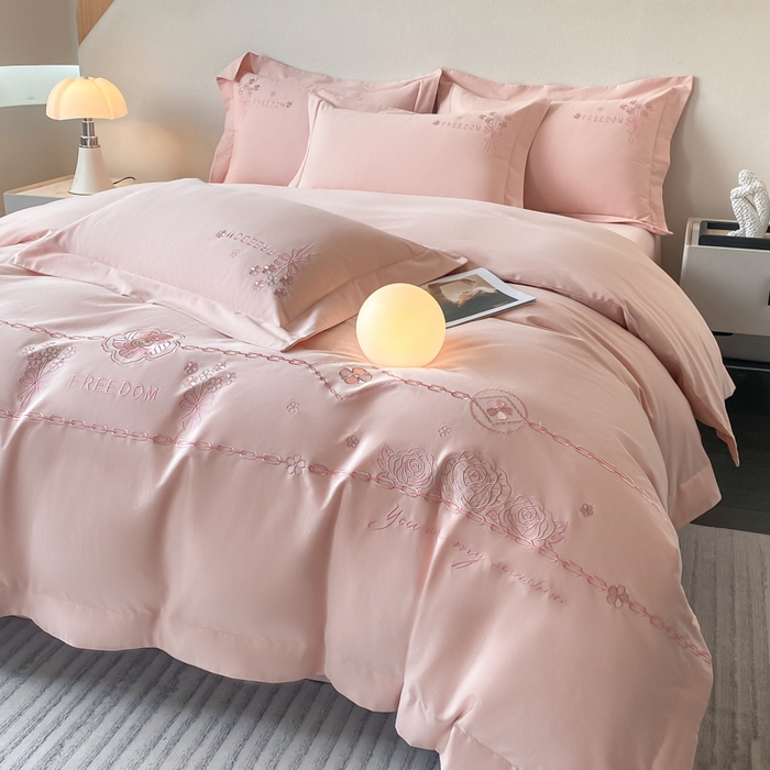 91家纺网 家纺一手货源 找家纺 桃园 新款纯棉全棉长绒棉磨毛四件套不掉毛高端礼盒-马赛系列（包含买家秀） 马赛 轻奢粉