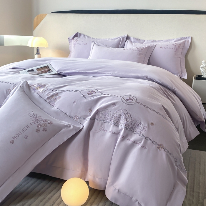 91家纺网 家纺一手货源 找家纺 桃园 新款纯棉全棉长绒棉磨毛四件套不掉毛高端礼盒-马赛系列（包含买家秀） 马赛 香芋紫