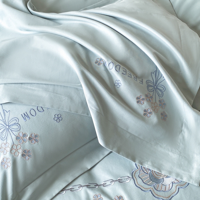 91家纺网 家纺一手货源 找家纺 桃园 新款纯棉全棉长绒棉磨毛四件套不掉毛高端礼盒-马赛系列（包含买家秀） 马赛 飘蓝