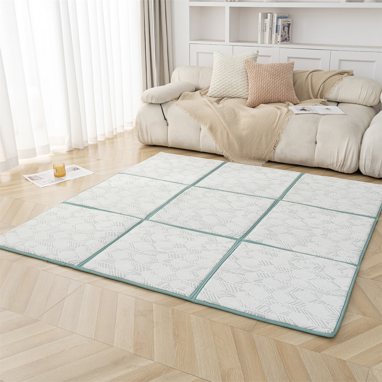 新太陽蚊帳 2025新款云棉絨雕花可折疊地墊墊子 葉紋雅格墊