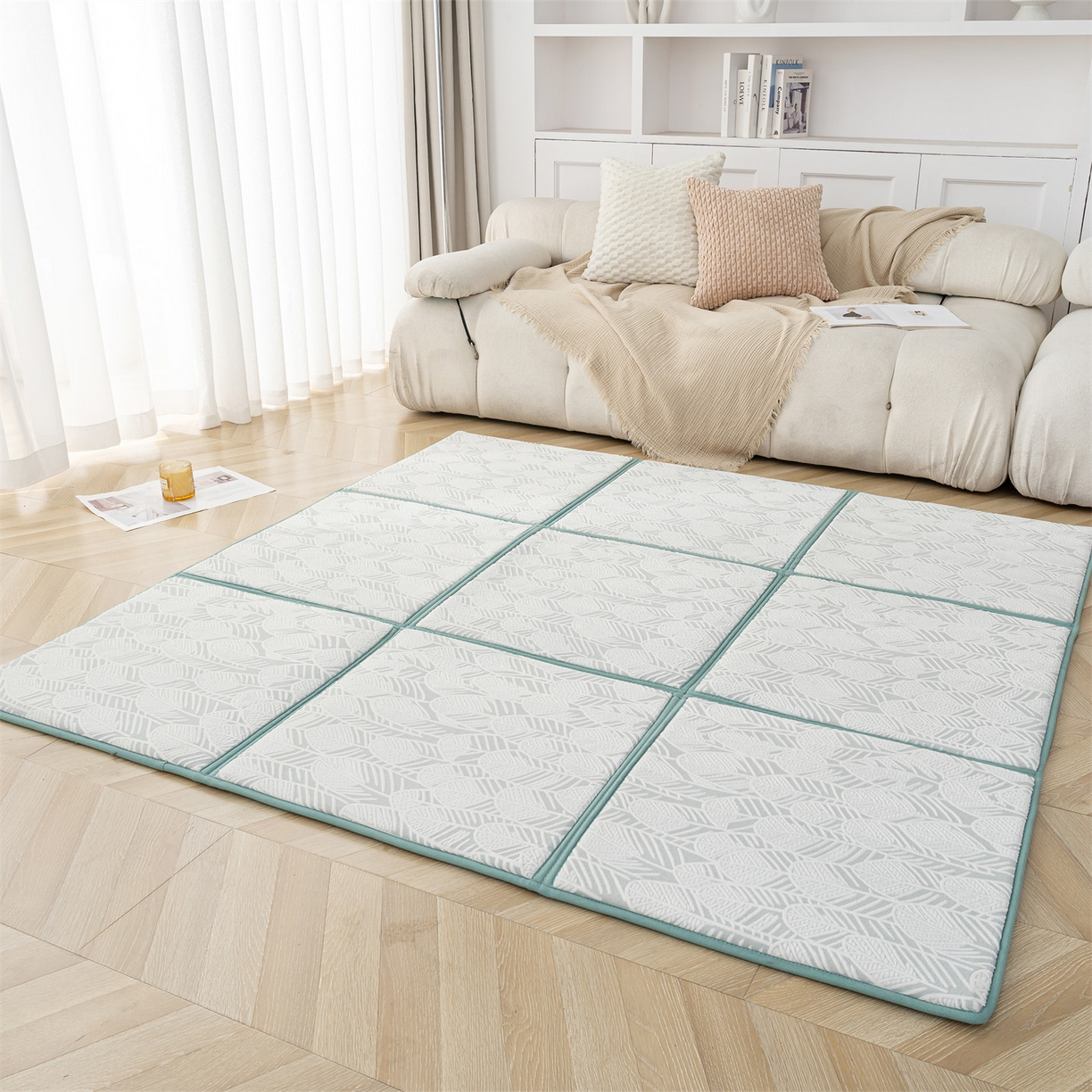 91家纺网 家纺一手货源 找家纺 新太阳蚊帐 2025新款云棉绒雕花可折叠地垫垫子 叶纹雅格垫