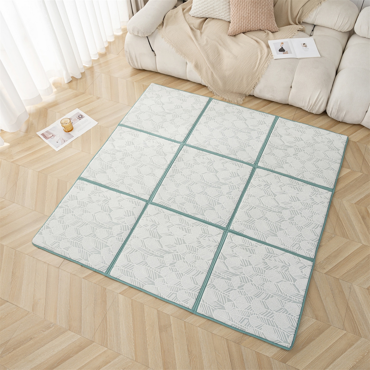 91家纺网 家纺一手货源 找家纺 新太阳蚊帐 2025新款云棉绒雕花可折叠地垫垫子 叶纹雅格垫