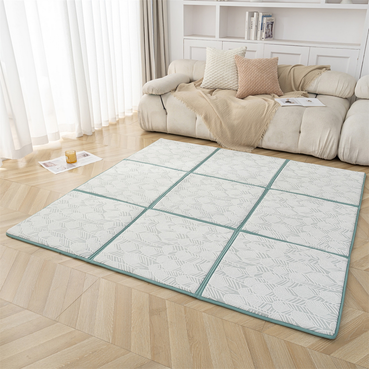 91家纺网 家纺一手货源 找家纺 新太阳蚊帐 2025新款云棉绒雕花可折叠地垫垫子 叶纹雅格垫