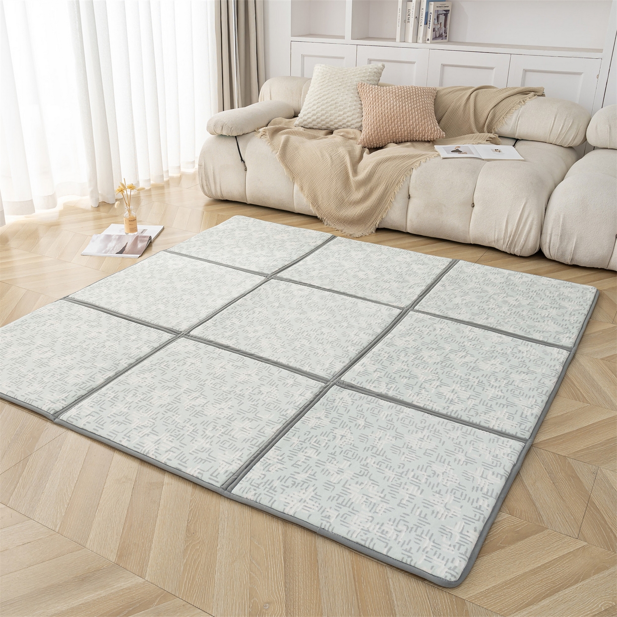 新太陽蚊帳 2025新款云棉絨雕花可折疊地墊墊子 紋韻格墊