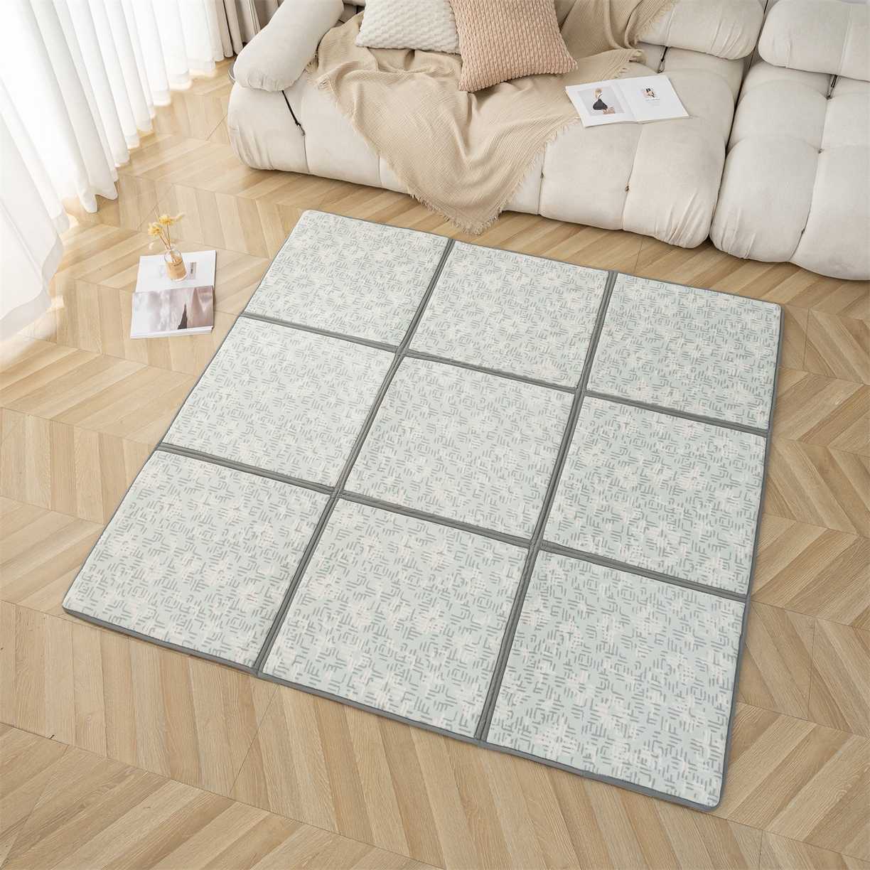 91家纺网 家纺一手货源 找家纺 新太阳蚊帐 2025新款云棉绒雕花可折叠地垫垫子 纹韵格垫