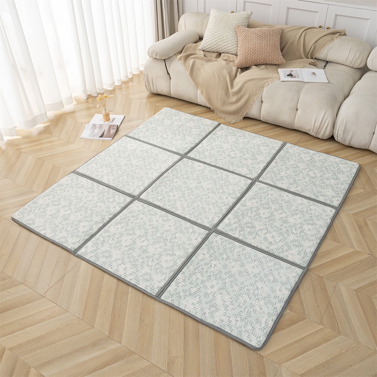 91家纺网 家纺一手货源 找家纺 新太阳蚊帐 2025新款云棉绒雕花可折叠地垫垫子 纹韵格垫