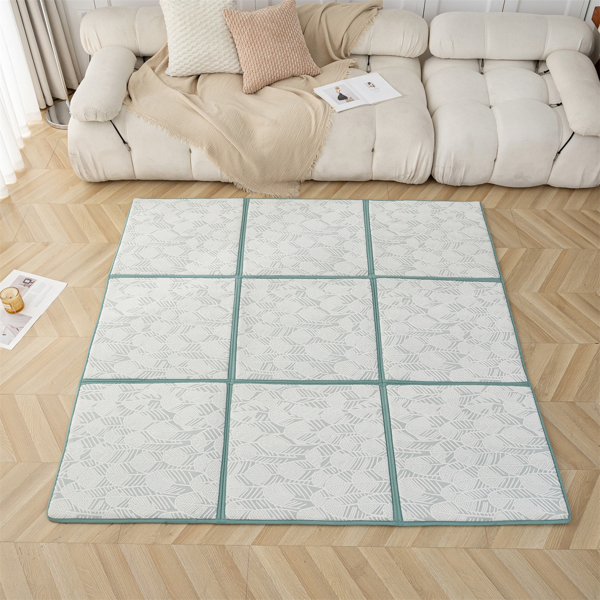 91家纺网 家纺一手货源 找家纺 新太阳蚊帐 2025新款云棉绒雕花可折叠地垫垫子 叶纹雅格垫