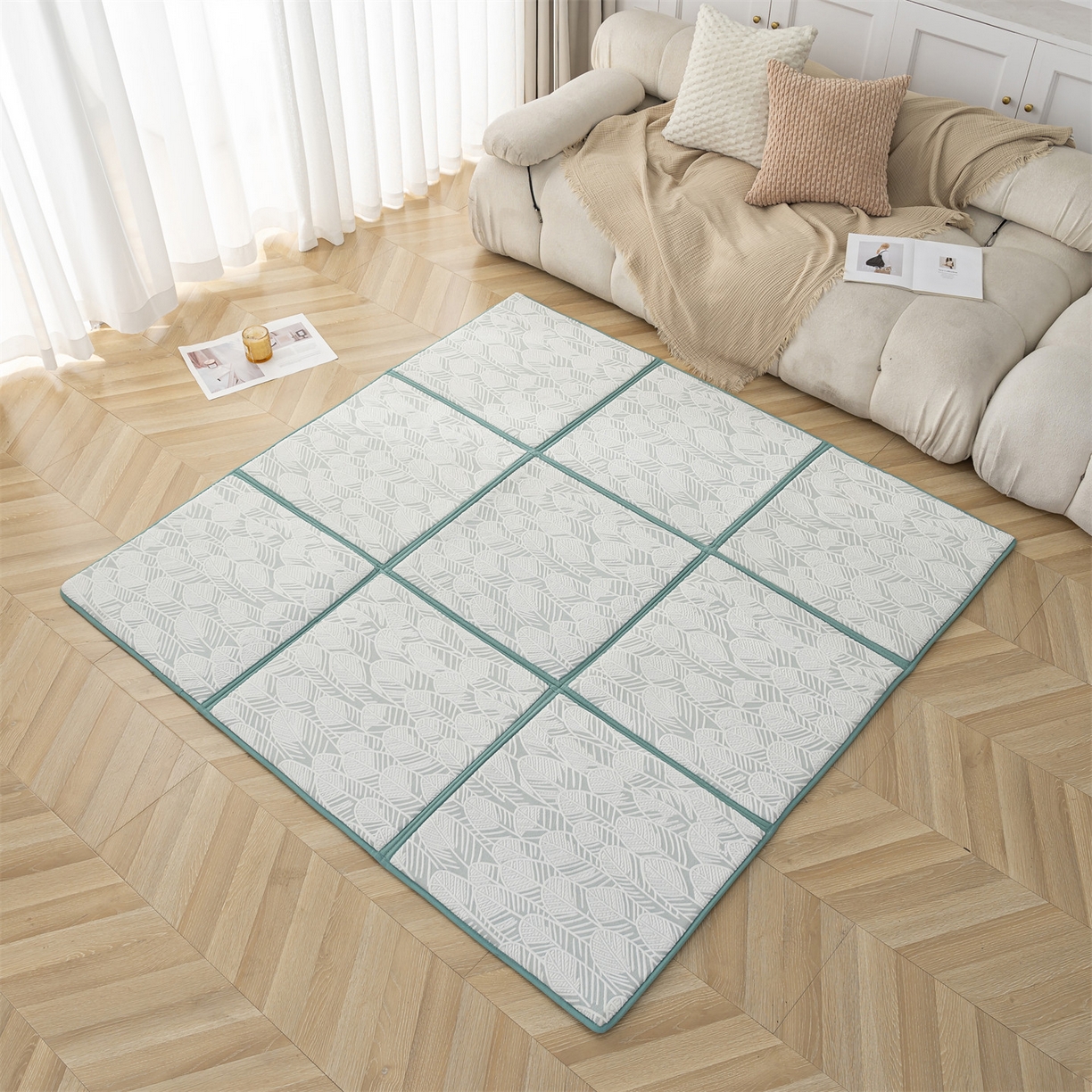 91家纺网 家纺一手货源 找家纺 新太阳蚊帐 2025新款云棉绒雕花可折叠地垫垫子 叶纹雅格垫