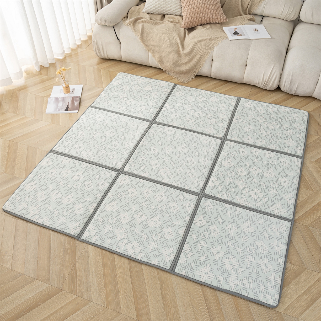 91家纺网 家纺一手货源 找家纺 新太阳蚊帐 2025新款云棉绒雕花可折叠地垫垫子 纹韵格垫