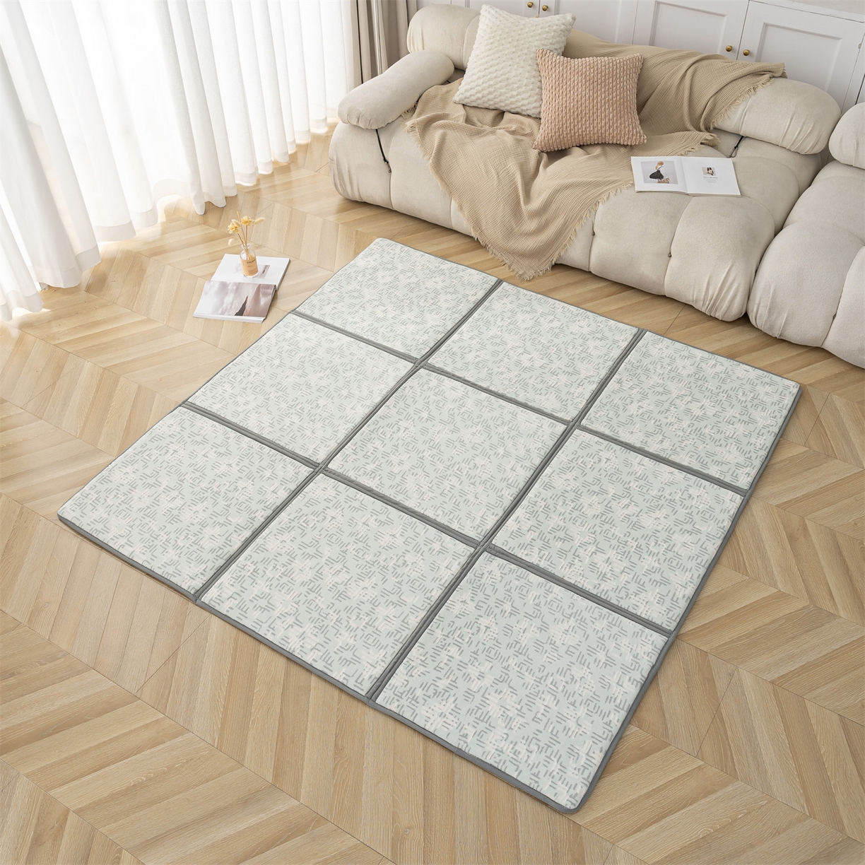 91家纺网 家纺一手货源 找家纺 新太阳蚊帐 2025新款云棉绒雕花可折叠地垫垫子 纹韵格垫