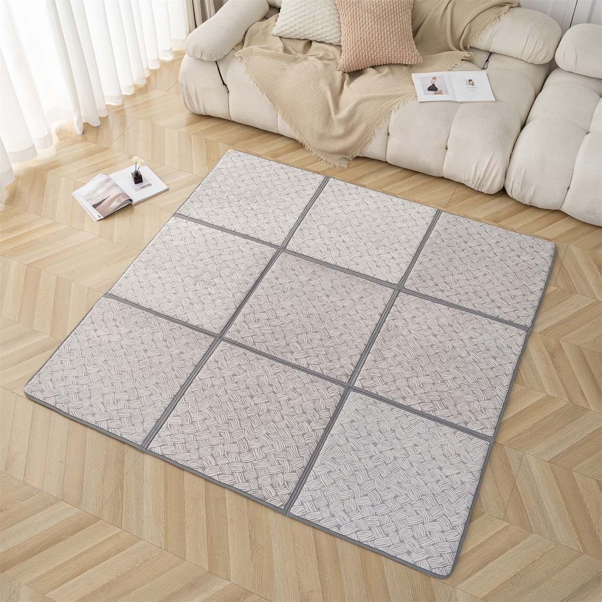 91家纺网 家纺一手货源 找家纺 新太阳蚊帐 2025新款云棉绒雕花可折叠地垫垫子 素格雅垫