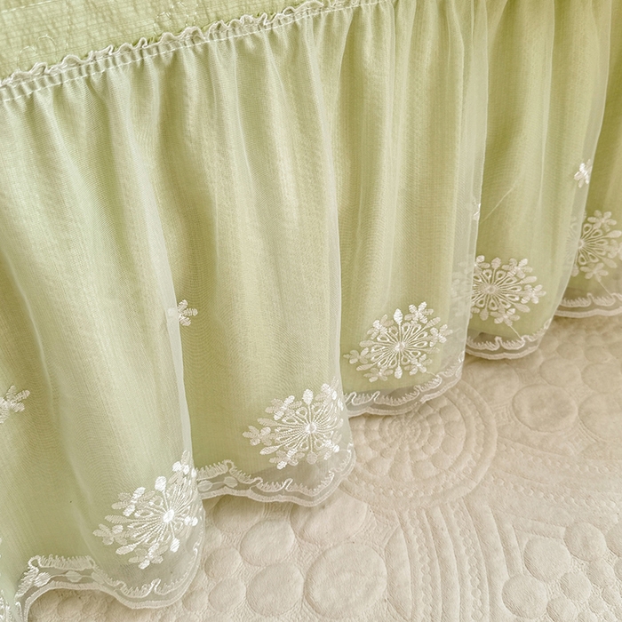 91家纺网 家纺一手货源 找家纺 梦纤绒 2025秋冬新款ins风小清新AB版法式云朵绒木棉皱皱纱床盖款四件套 春田-绿