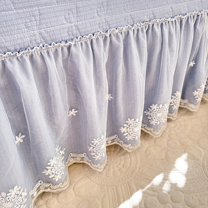 91家纺网 家纺一手货源 找家纺 梦纤绒 2025秋冬新款ins风小清新AB版法式云朵绒木棉皱皱纱床盖款四件套 兰黛