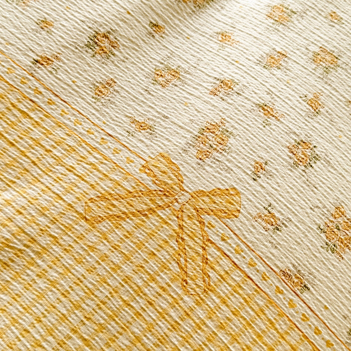 91家纺网 家纺一手货源 找家纺 梦纤绒 2025秋冬新款ins风小清新AB版法式云朵绒木棉皱皱纱床盖款四件套 奶酪芝士