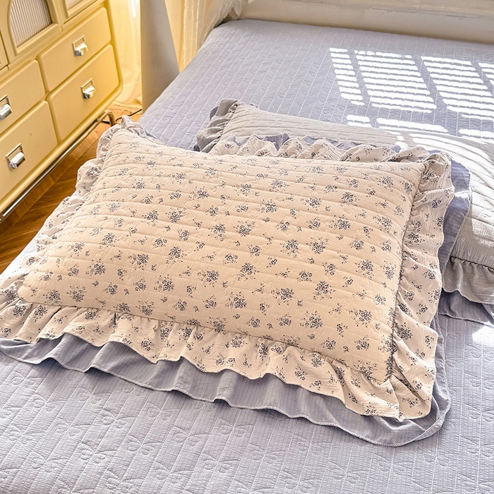 91家纺网 家纺一手货源 找家纺 梦纤绒 2025秋冬新款ins风小清新AB版法式云朵绒木棉皱皱纱床盖款四件套 兰黛