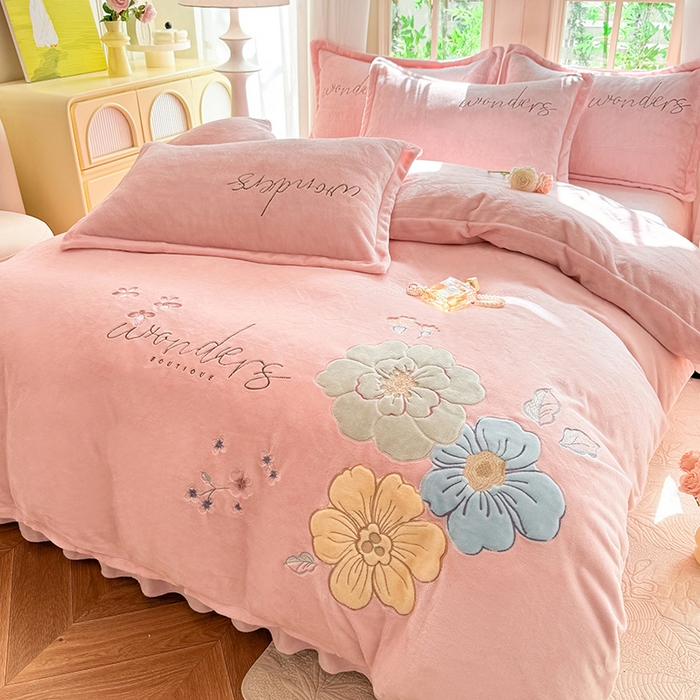 梦纤绒 2025秋冬新款8斤220g全消光牛奶绒系列四件套-梦境 梦境--樱花粉