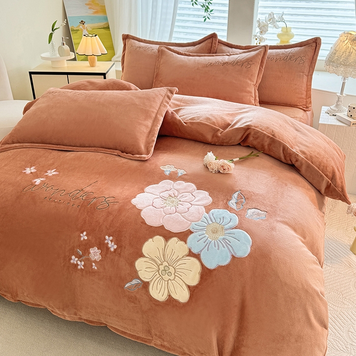 梦纤绒 2025秋冬新款8斤220g全消光牛奶绒系列四件套-梦境 梦境-西柚红