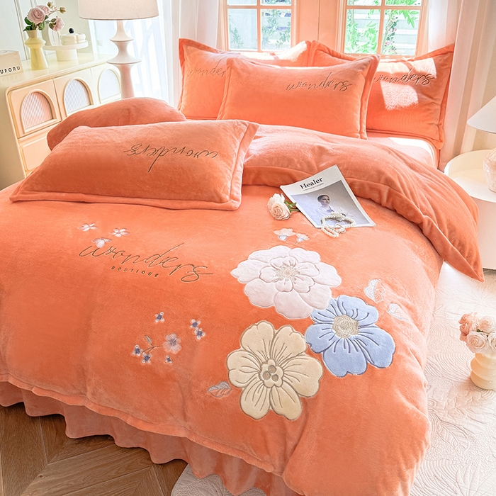 梦纤绒 2025秋冬新款8斤220g全消光牛奶绒系列四件套-梦境 梦境--艾玛橙