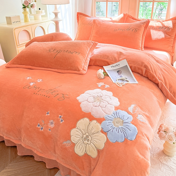 91家纺网 家纺一手货源 找家纺 梦纤绒 2025秋冬新款8斤220g全消光牛奶绒系列四件套-梦境 梦境--艾玛橙