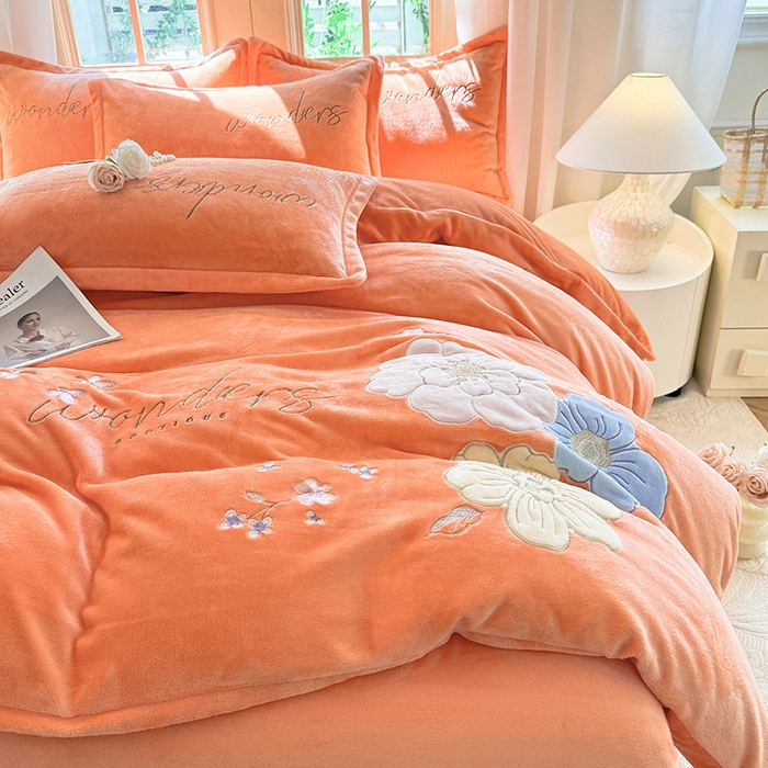 91家纺网 家纺一手货源 找家纺 梦纤绒 2025秋冬新款8斤220g全消光牛奶绒系列四件套-梦境 梦境--艾玛橙