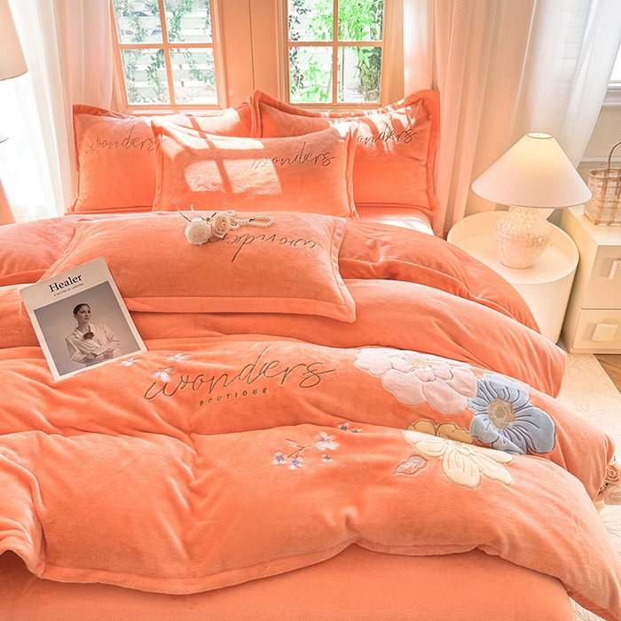 91家纺网 家纺一手货源 找家纺 梦纤绒 2025秋冬新款8斤220g全消光牛奶绒系列四件套-梦境 梦境--艾玛橙