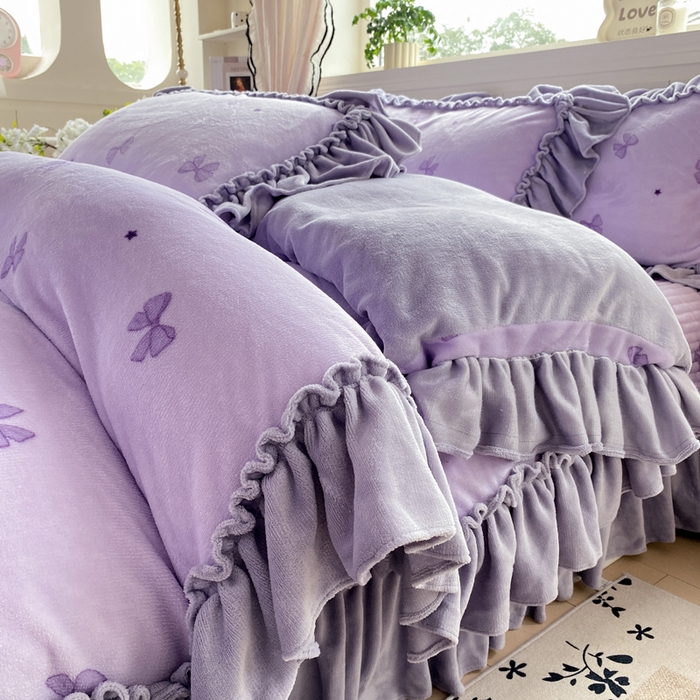 91家纺网 家纺一手货源 找家纺 （总）大麦家纺 2025新款高克重牛奶绒花边床盖四件套