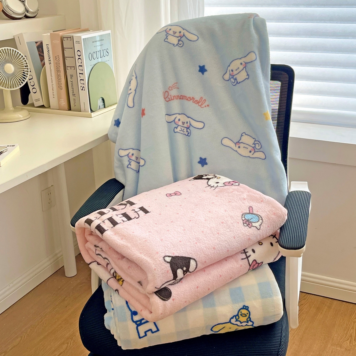 91家纺网 家纺一手货源 找家纺 耀悦家纺 2025秋冬新款正版授权三丽鸥高克重卡通牛奶绒毛毯多功能毯子盖毯 组合