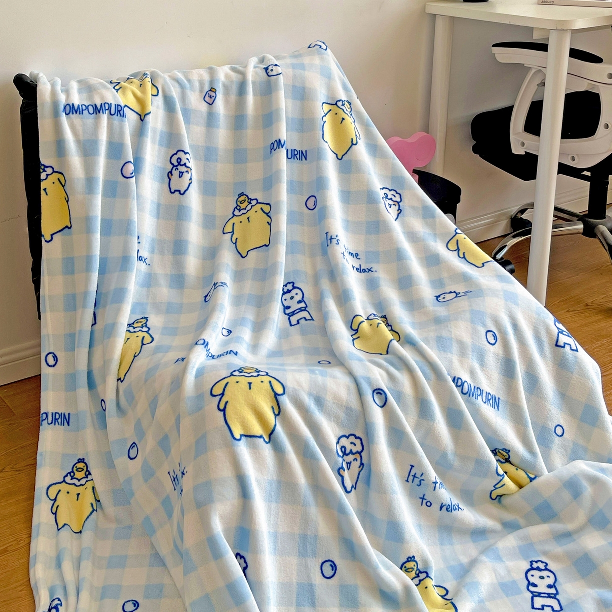 耀悦家纺 2025秋冬新款正版授权三丽鸥高克重卡通牛奶绒毛毯多功能毯子盖毯 蓝格布丁狗