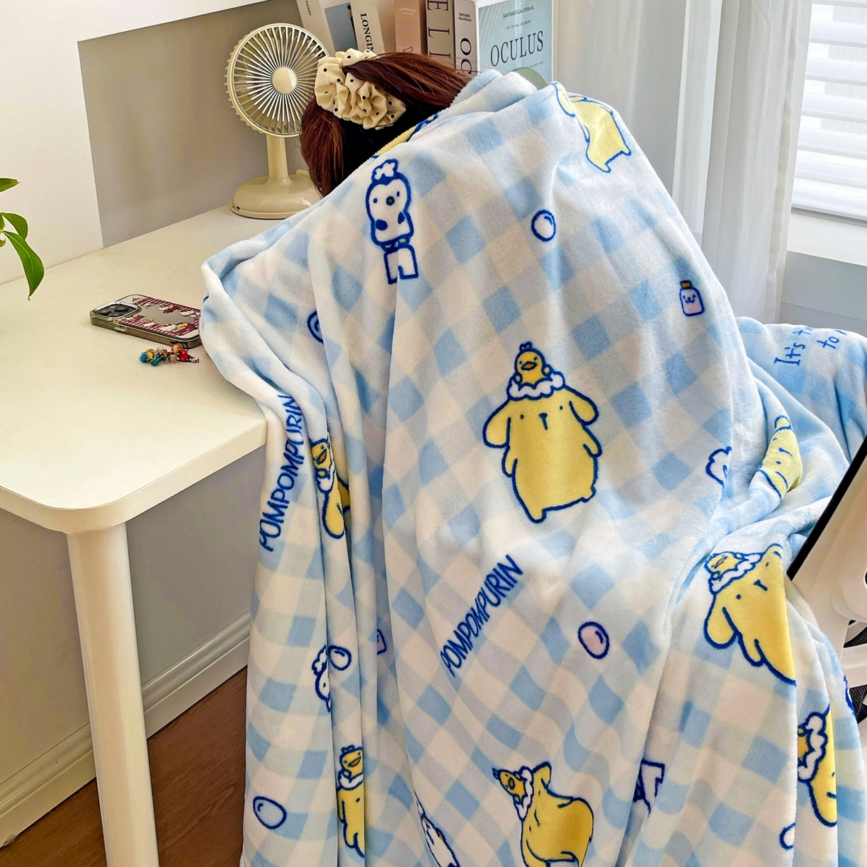 91家纺网 家纺一手货源 找家纺 耀悦家纺 2025秋冬新款正版授权三丽鸥高克重卡通牛奶绒毛毯多功能毯子盖毯 蓝格布丁狗